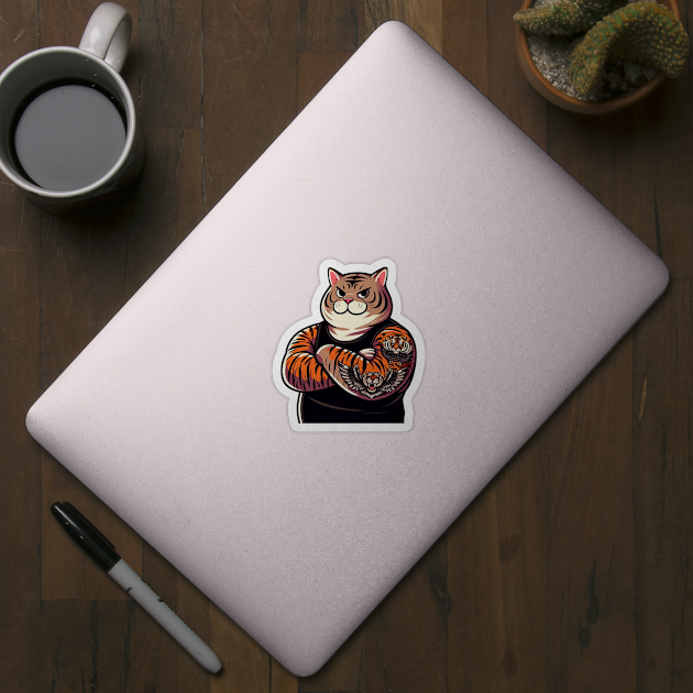 Chubby Tabby Cat with Cat Tattoo by Plushism